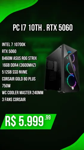 PC i7 10th + rtx 5060 + 16gb + 512gb ssd nvme