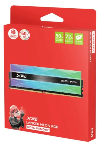 MEMÓRIA DDR5 32GB 6400MHz XPG LANCER NEON RGB CL32 2X16GB - AX5U6400C3216G-DCLANRSG