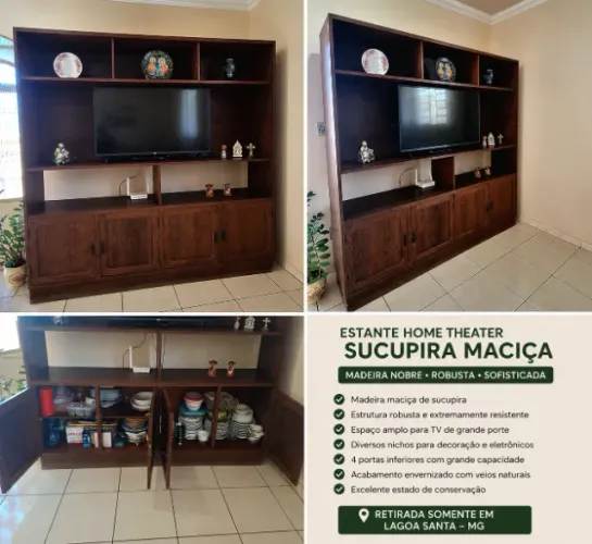 Estante sucupira home theater sofisticada
