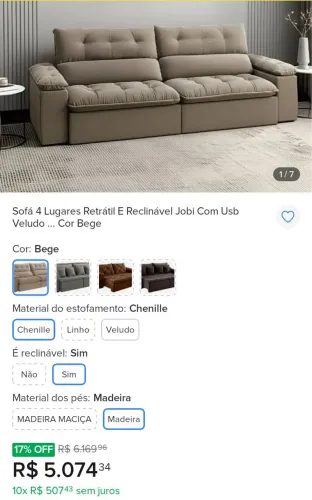 SOFÁ RETRATIL RECLINÁVEL