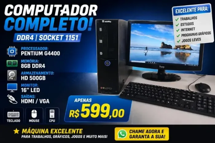 Computador Completo DDR4 Gabinete Slin ((Aceitamos Cartoes Ou Pix))