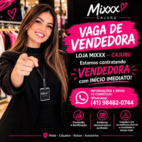 Vaga para vendedora com início imediato 