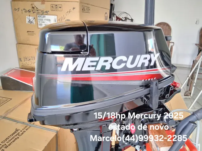Motor de popa 15hp Mercury ano 2025 estado de novo por menor valor ou parcelo em 18x carta