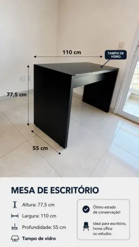 Mesa para Escritório com Tampo de Vidro