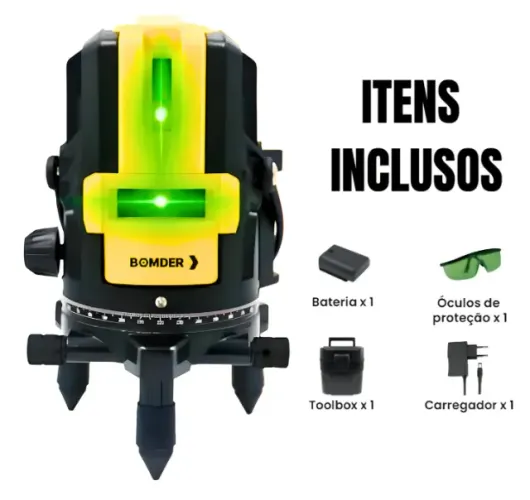 Nível Laser Verde Profissional 5 Linhas 360° Recarregável -
