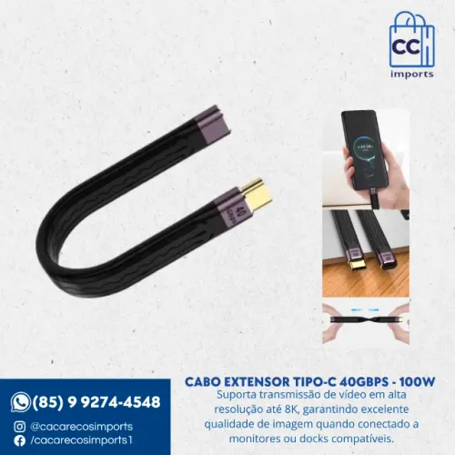 Cabo Extensor Tipo-C 40Gbps - 100W | Novo | Garantia | Entrega Rápida