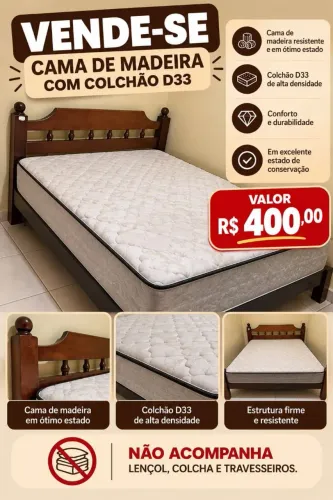 Cama de casal madeira e colchão