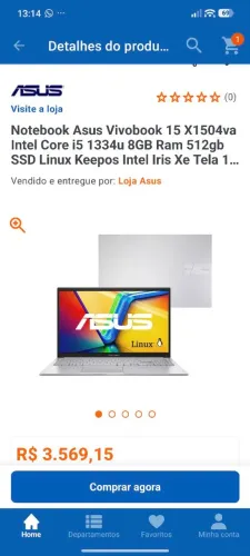 Notebook Asus X1504 i5 13th Geração Novo