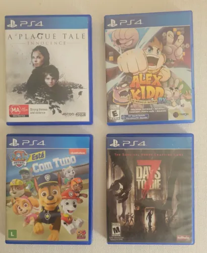 Kit 4 Jogos Ps4 Seminovos Alex Kidd PLague Tale Patrulha 7 Dyas to Die