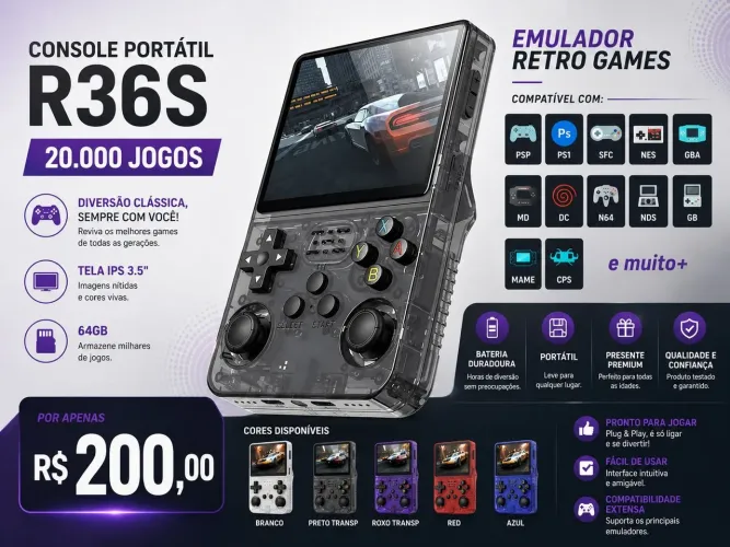 Console Portatil R36S + 20 Mil jogos (Novo)