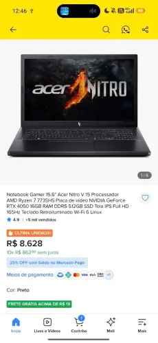 Notebook acer nitro v15