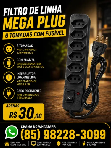 Filtro de Linha 6 Tomadas com Fusível