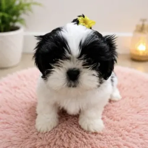 Shih Tzu Fêmea Branca com Preta - Pronta Entrega