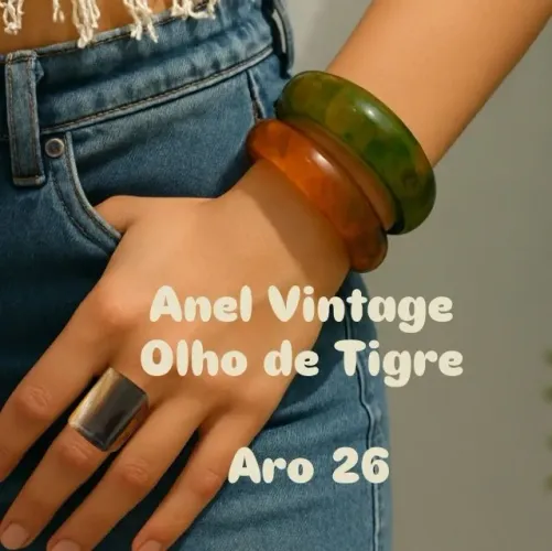 Anel Retangular Preto E Marrom Boho Chic Olho De Tigre Aro 26