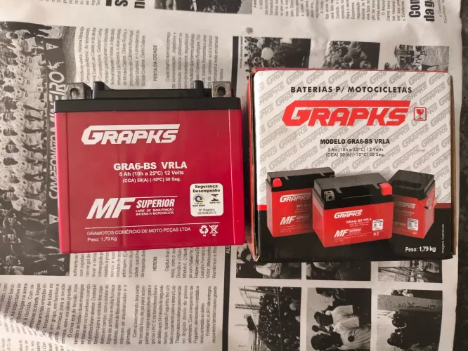 BATERIA PARA MOTO GRAPKS GRA6-BS VRLA 12V 5AH - NOVA