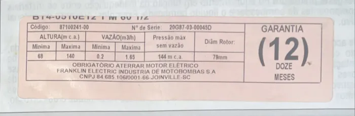Bomba centrífuga Schneider-Funcionando perfeitamente