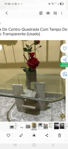 Vendo mesa de centro e mesa lateral de granito bege com tampo de vidro