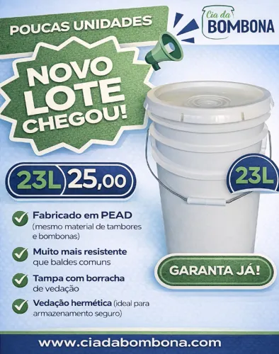 Balde Industrial de Alta Resistência e Borracha de Vedação - 23 Litros *Poucas Unidades*