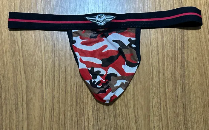 Cueca Jockstrap masculina transparente com estampa militar tamanho G