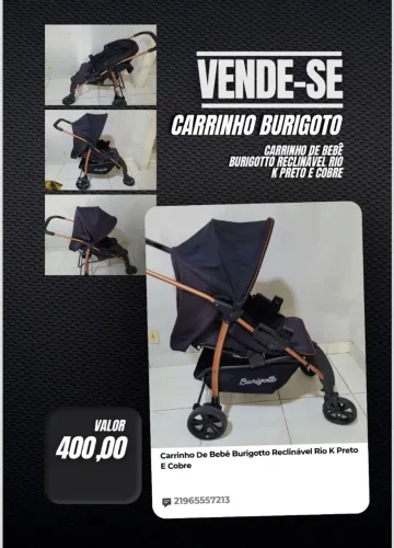 Carrinho De Bebê Burigotto Reclinável Rio K Preto E Cobre