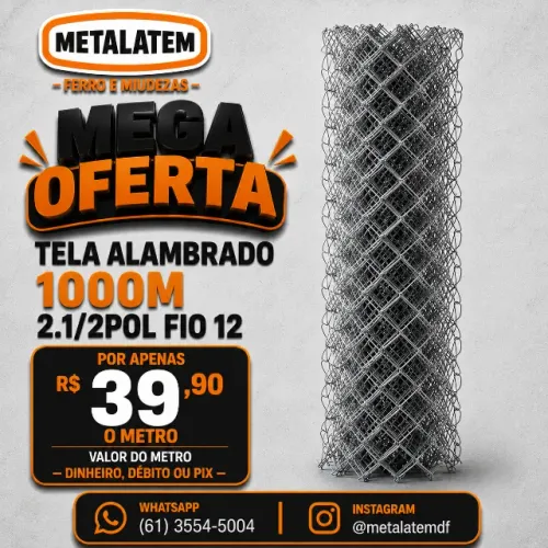 Tela Alambrado Galvanizada 1,00 m - Malha 2.1/2" | Fio 12 | Vendida por Metro