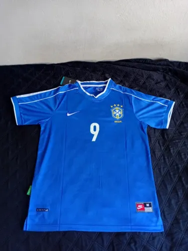 Camisa Brasil 1998 Ronaldo Fenômeno Nº 9 Retrô Azul Nova