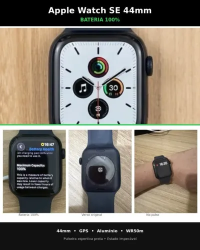 Apple Watch SE 2ª Geração 44mm GPS - Bateria 100% - Impecável