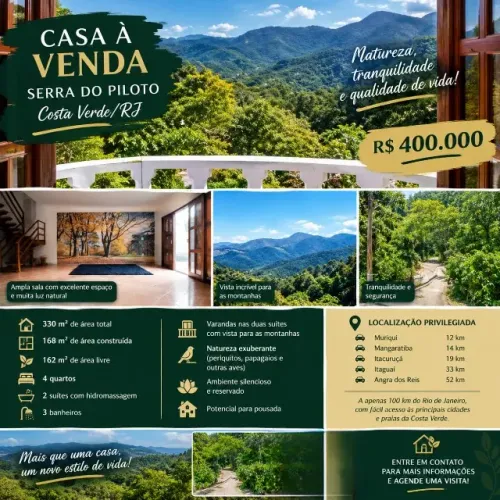 Excelente casa na Costa Verde entre a Serra e o Mar (Mangaratiba/Serra do Piloto)