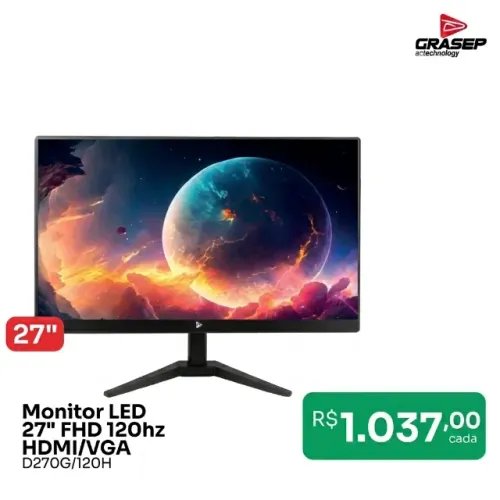 Monitor Gamer LED 27" FHD 120Hz HDMI/VGA - Tela Grande - Frete Grátis