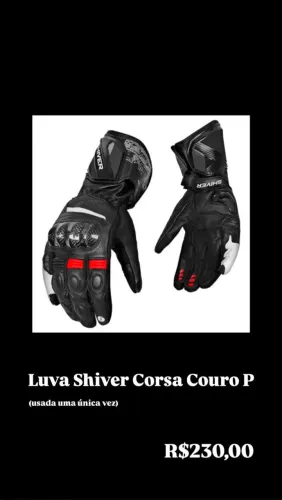 Luva de Moto Shiver Corsa Couro P - Proteção Profissional, Usada 1x
