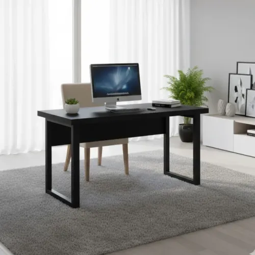 Mesa Escritório Pé Quadro 120x60 Preta Estrutura Robusta Uso Profissional Ideal Pro 26001