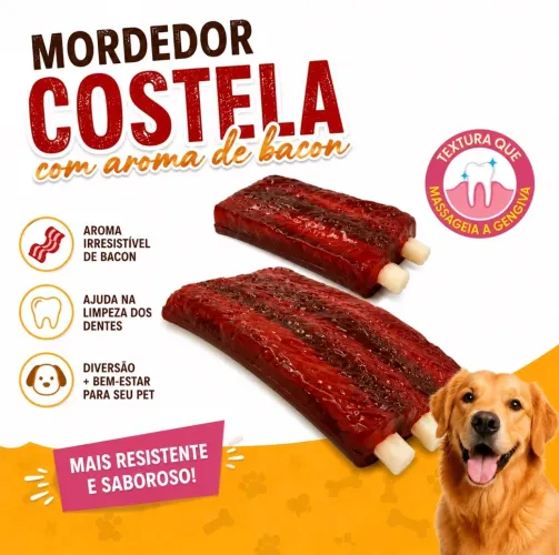 Mordedor costela para cachorro - Tamanho G - cheiro de Bacon
