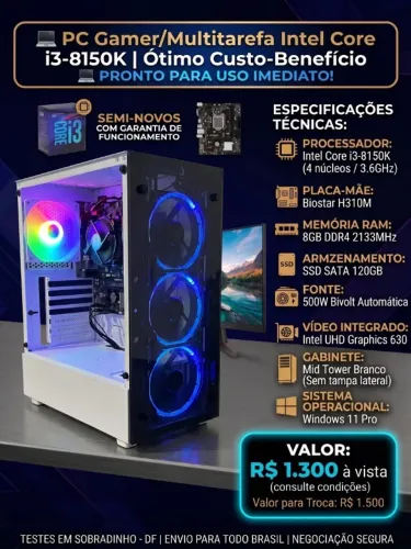 PC Gamer i3-8150K | 8GB DDR4 | Grafico Integrado| SSD 120GB | RGB