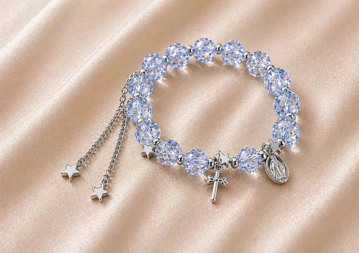 Pulseira Cristal Azul Feminina Ajustável Luxo
