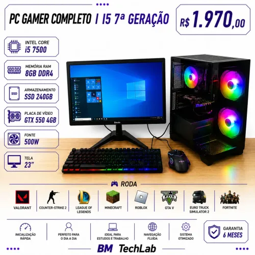PC Gamer Completo | Intel Core i5-7500 | GTX 550 Ti 4GB | 8GB RAM | SSD 240GB