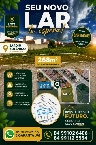     Oportunidade! Lote 268m² no Jardim Botânico - Goianinha/RN