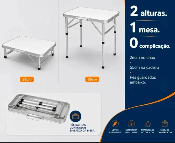 Mesa dobrável alumínio 60x45 cm