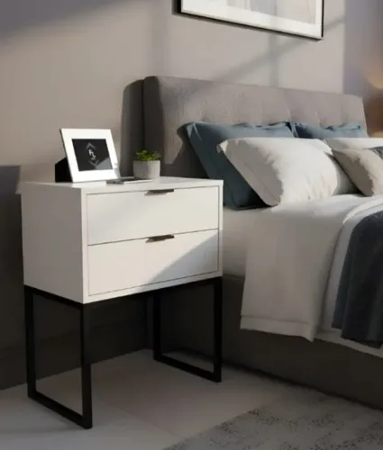 Mesa de Cabeceira Branca 40cm Toda em MDF Com 02 Gavetas Estilo Industrial. Já vai Montada