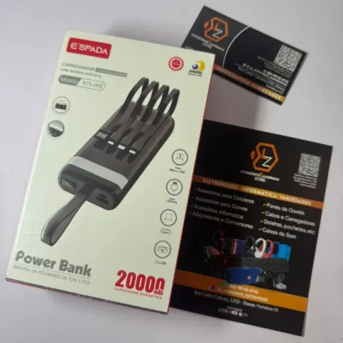 Carregador Portátil Power Bank ESPADA de 20.000mAh