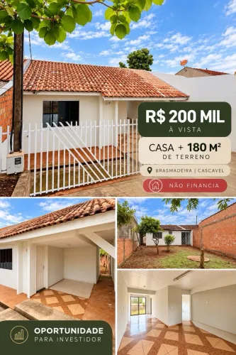 CASA NO BRASMADEIRA COM TERRENO DE 180m² POR APENAS 200MIL REAIS