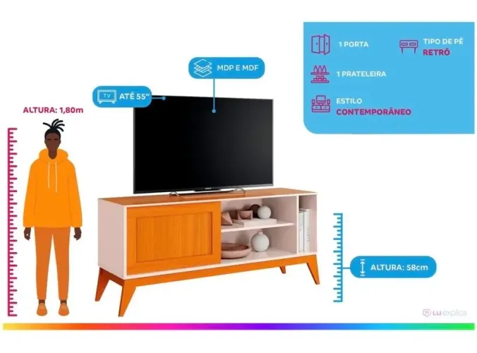 Rack para TV até 50" 1 Porta EDN Móveis Aruba