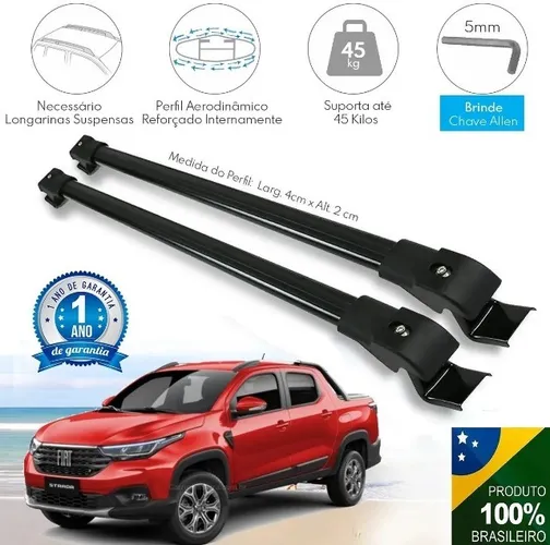 Rack de Teto Travessa Alumínio Fiat Strada Cab Dupla - Cor Prata - Projecar