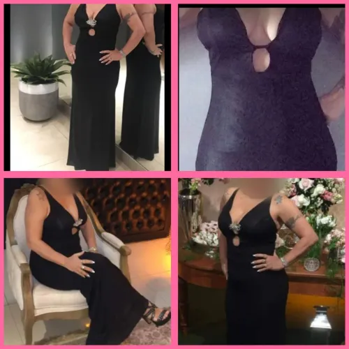 Vestido Longo Preto com broche