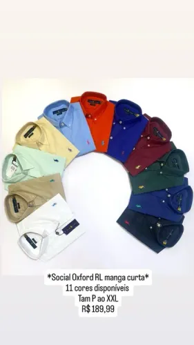 Camisas sociais Oxford RL Manga Curta - 11 Cores - Tam P ao XXL