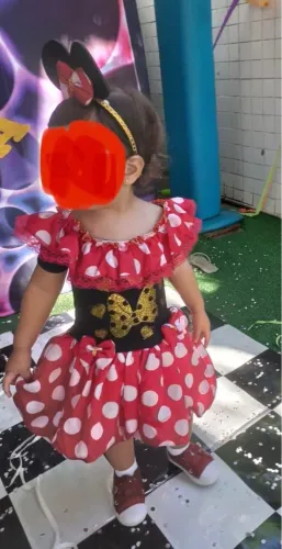 Fantasia / Vestido Minnie Vermelho com Laço - Fantasia Infantil tamanho P