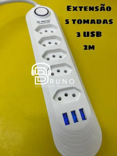 Extensão 5 tomadas 3 USB