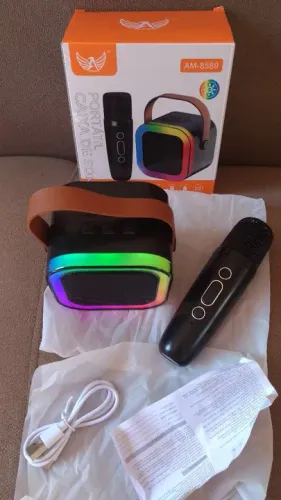 Caixinha de som karaokê Bluetooth cartão pendrive bateria recarregável 
