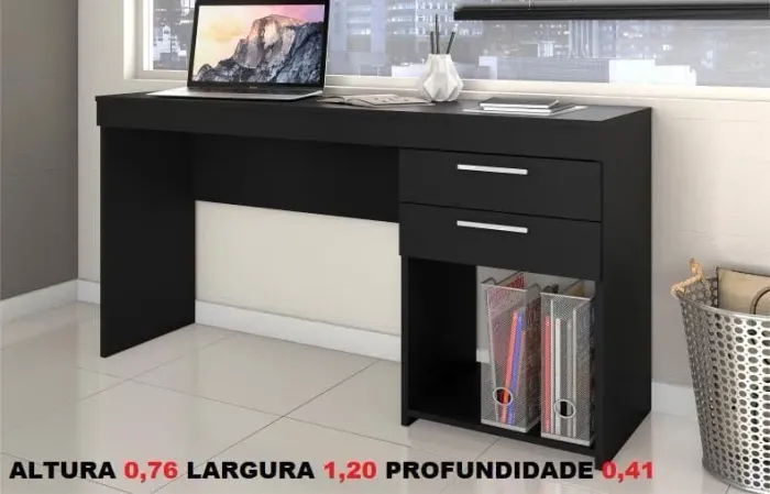 Mesa para computador 1.20 preta 2 gavetas 