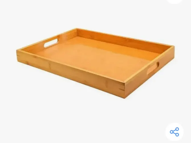 Bandeja Retangular Com Alça Média Em Bambu 37x28,5,5 Cm Ou