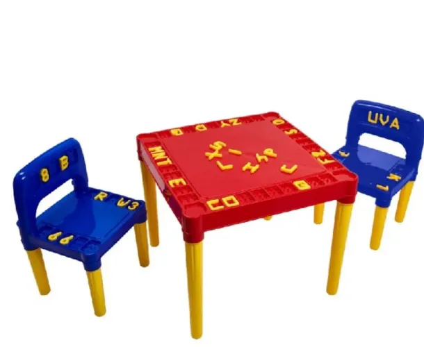 Mesa Educativa Didática Infantil Reforçado Alfabeto Numeral Completo com 2 Cadeiras